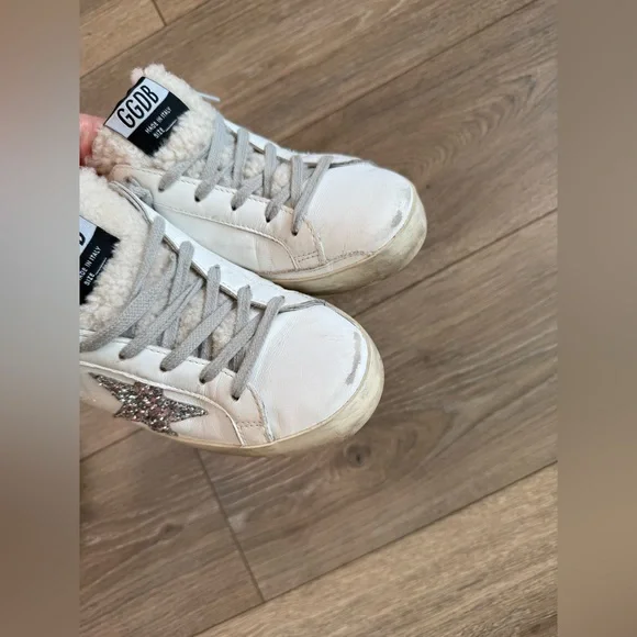 GOLDEN GOOSE Super Star Sabot Leather Glitter Shearling Lined Slip-On Sneaker - Picture 14 of 16